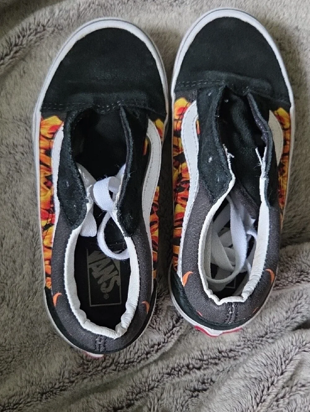Vans Kids 13c Old Skool Black Sneakers with Orange Flame Print